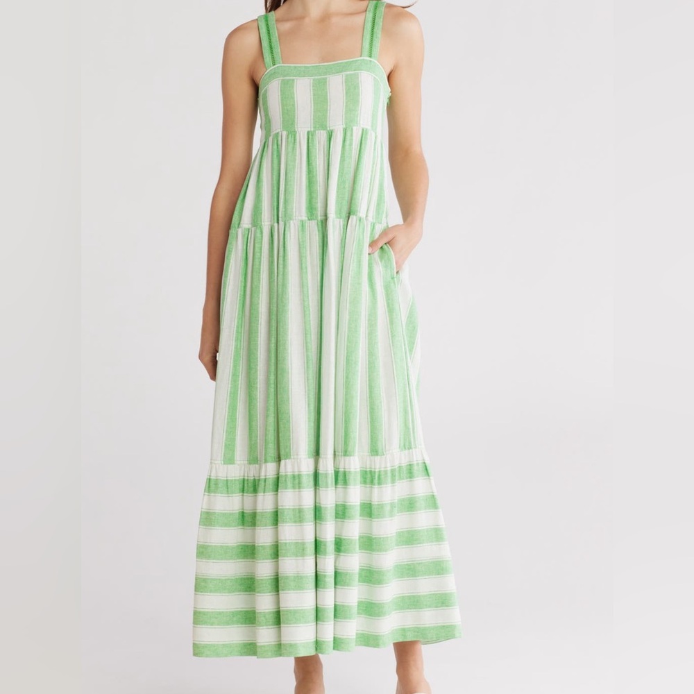 NWT Simkhai Green and White Striped Maxi Dress